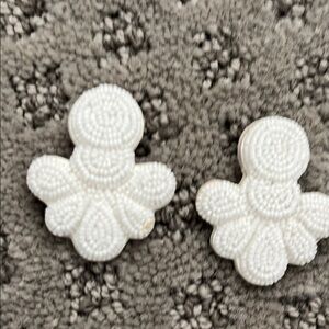 J. Crew White Beaded Floral Drop Earrings